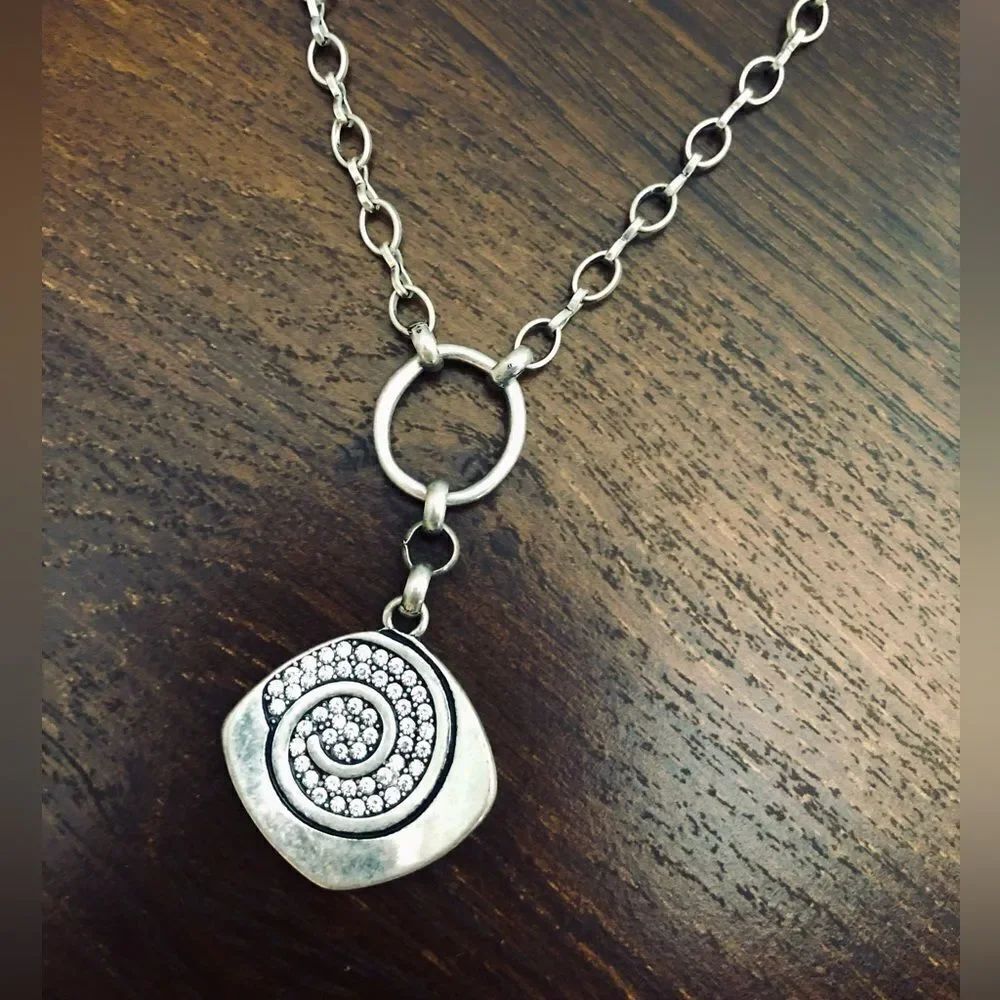 Silver Crystal Swirl Pendant Chain Necklace